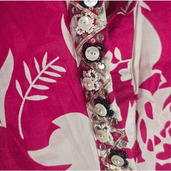 Soft Surroundings Pink & White Beaded Floral India Inspired Tunic XSP - Picture 6 of 6
